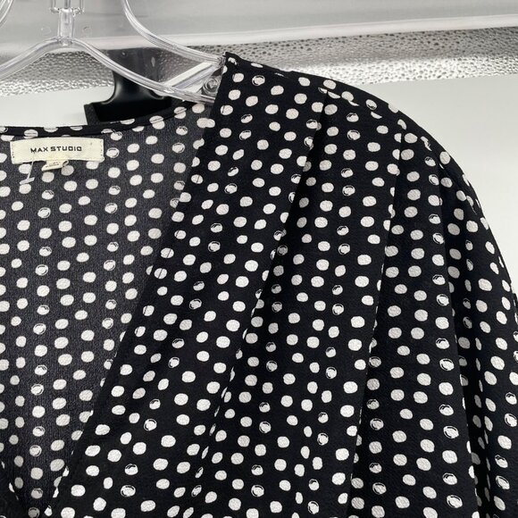 Max Studio Wide Leg Jumpsuit Polka Dot Cap Sleeve Belted Black/White Size 1X - Picture 4 of 8